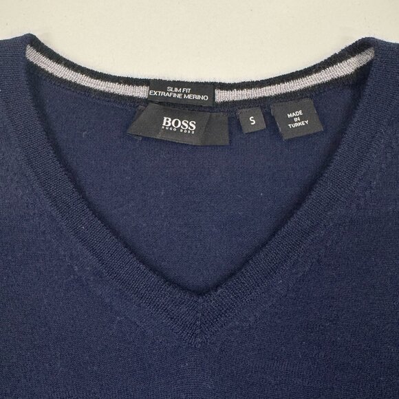 Hugo Boss Navy V-Neck Lightweight Sweater - Picture 2 of 7